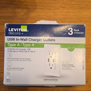 Leviton USB In-Wall Charger Outlets 3pcs